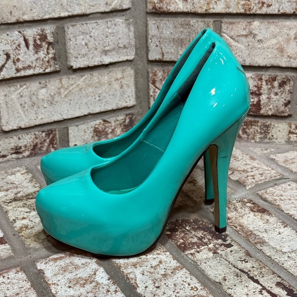 Eye Candie Platform Turquoise High Heels Stiletto Patent Leather - Picture 2 of 12